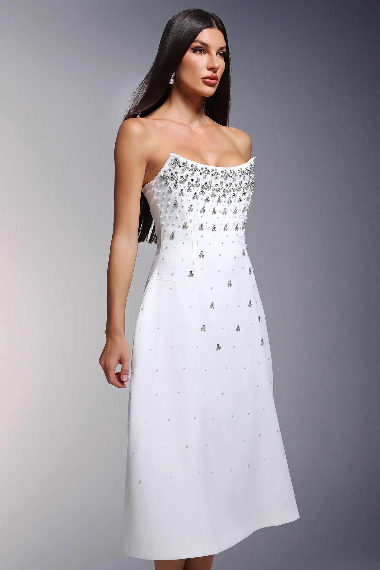 Strapless Rhinestone Long Dress - vevewholesale