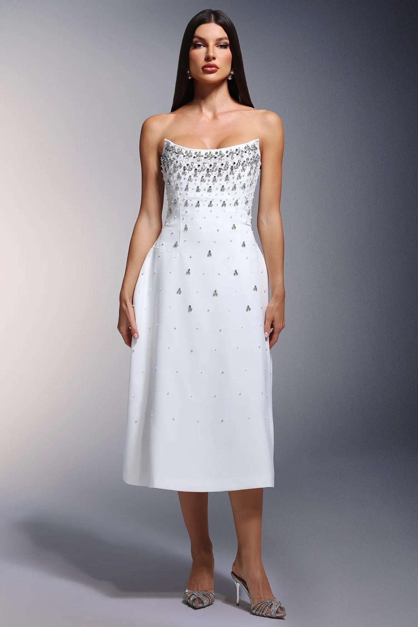 Strapless Rhinestone Long Dress - vevewholesale