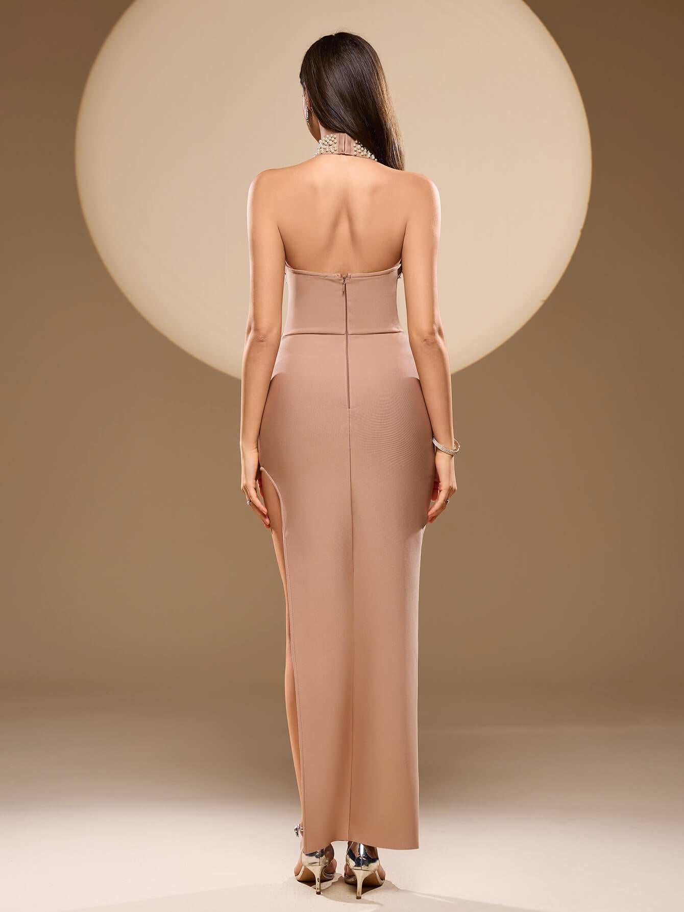 Handmade Pearl Slit Bandage Dress