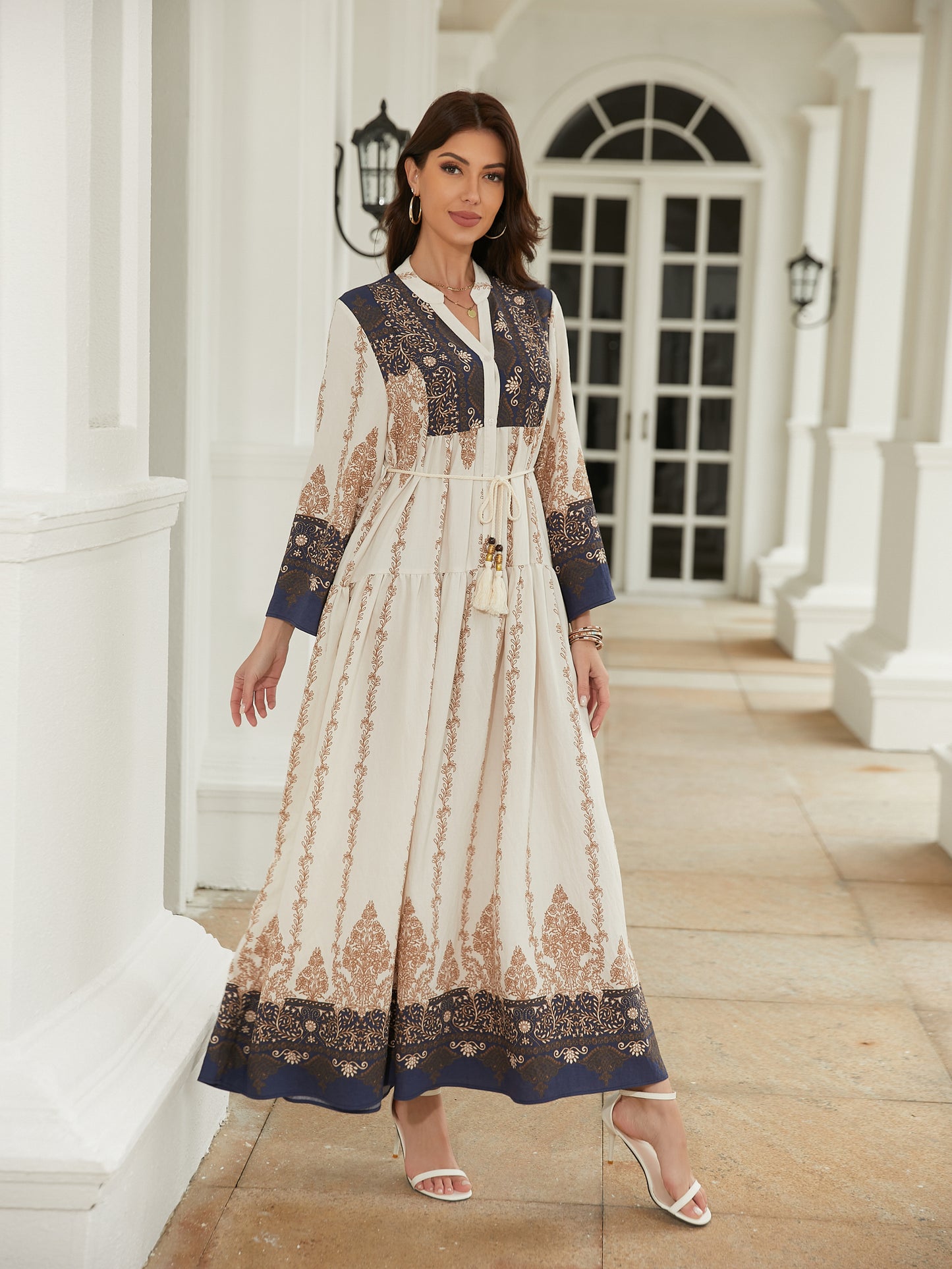 long Seeved Modest Printed Long Dress