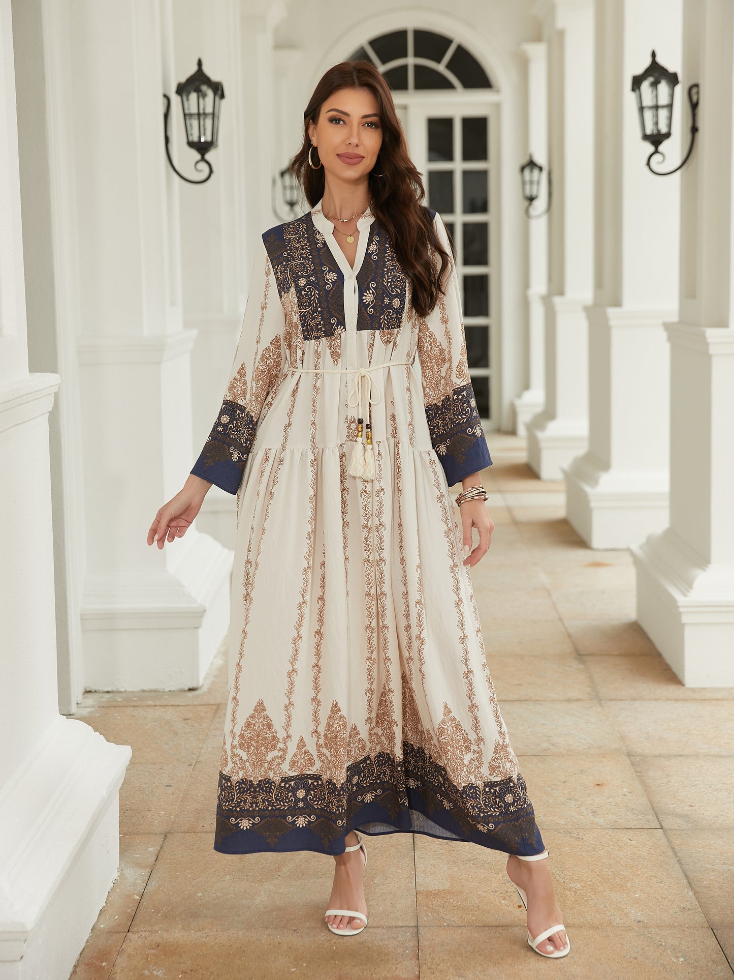 long Seeved Modest Printed Long Dress