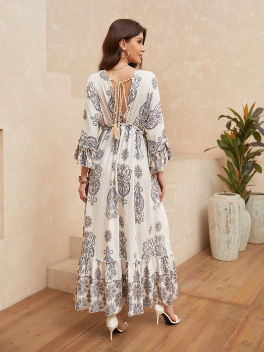 Long Sleeved Elegant Printed Long Dress