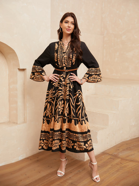 Long Sleeved Fashion Printed Dress