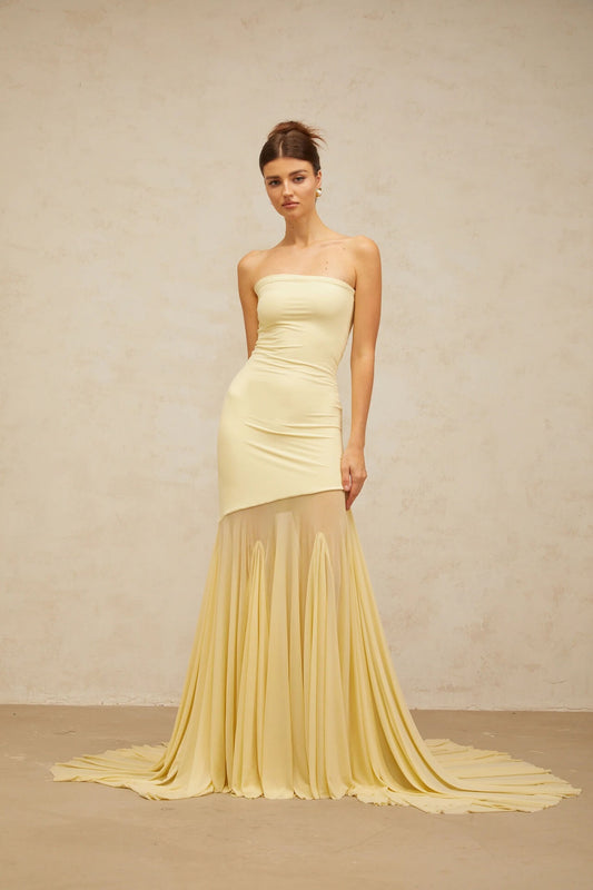 Mesh Spliced Strapless Max Dress