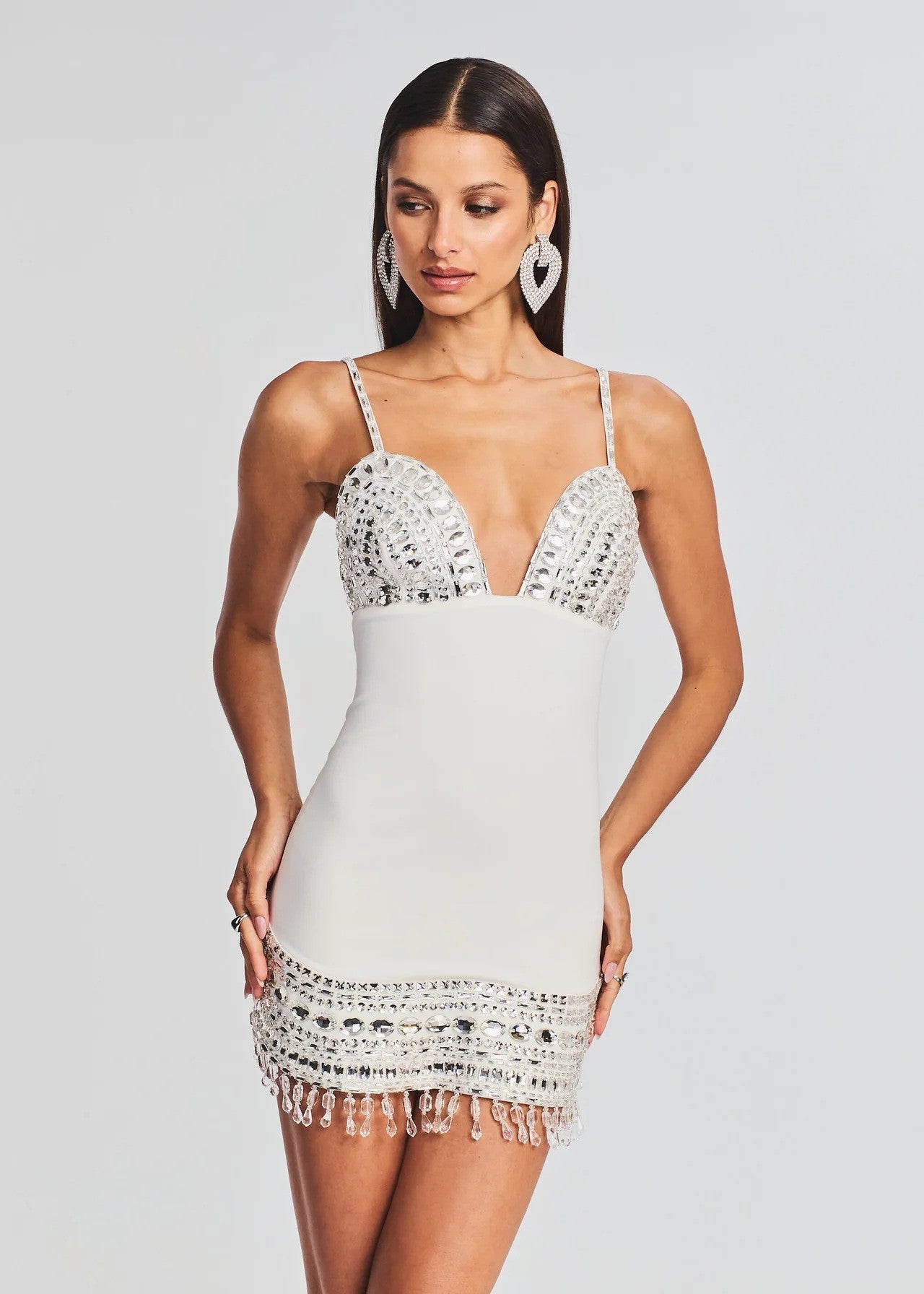 Rhinestone Backless Bandage Mini Dress
