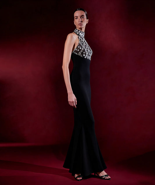 Rhinestones Sleeveless Long Dress