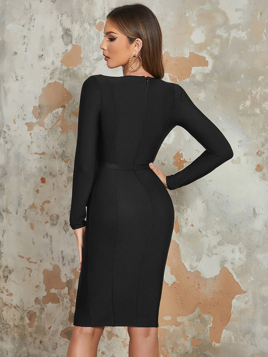 Slit Long-Sleeved Autumn And winter Midi Dress