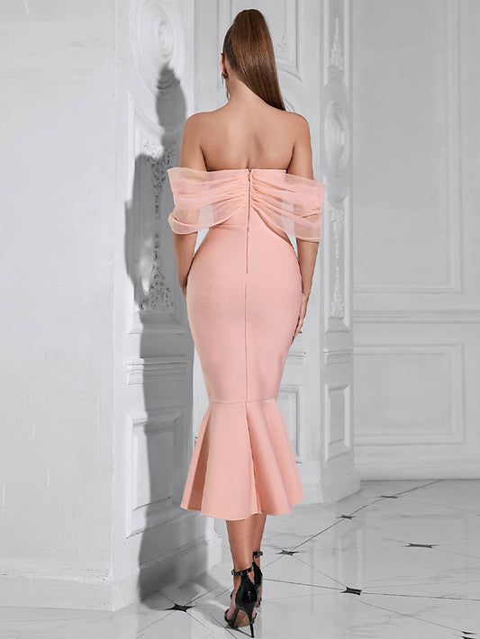 Solid Color Backless Bandage Fishtail Dress