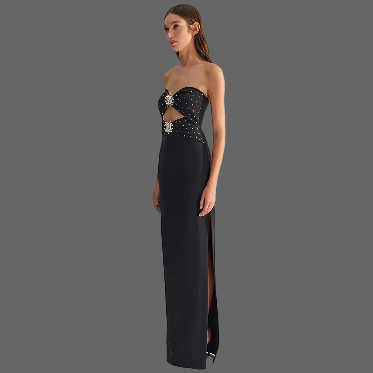 Strapless Metal Accessory Bandage Dress