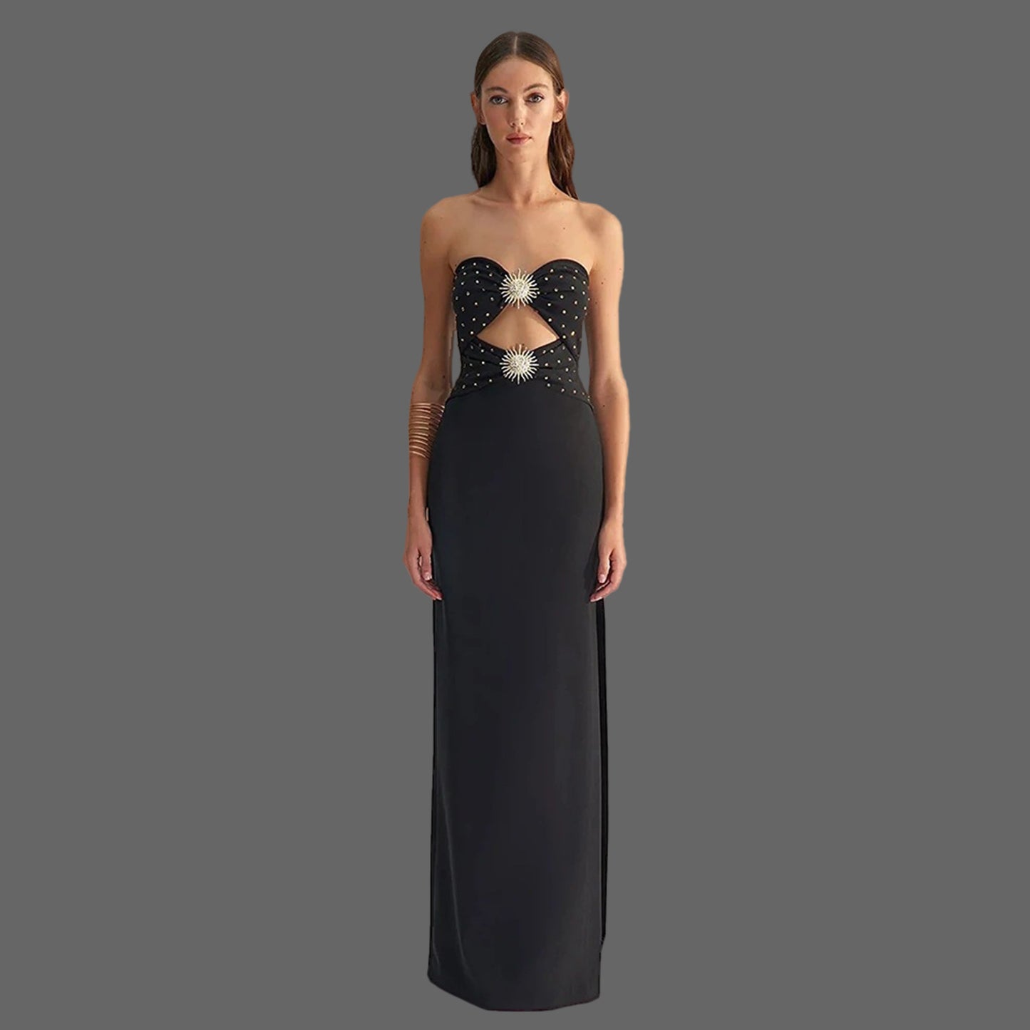 Strapless Metal Accessory Bandage Dress
