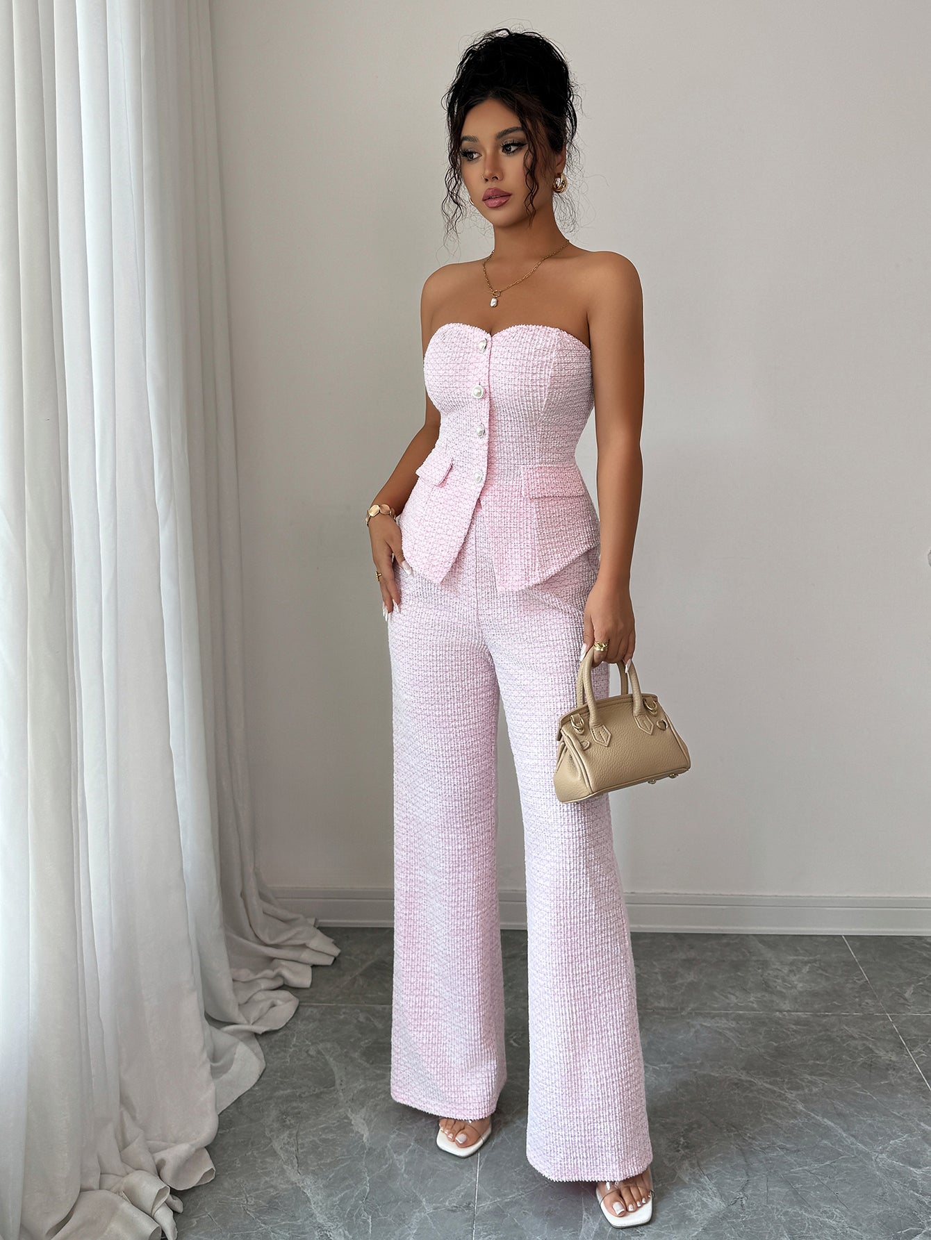 Strapless Wide-Leg Pants Set