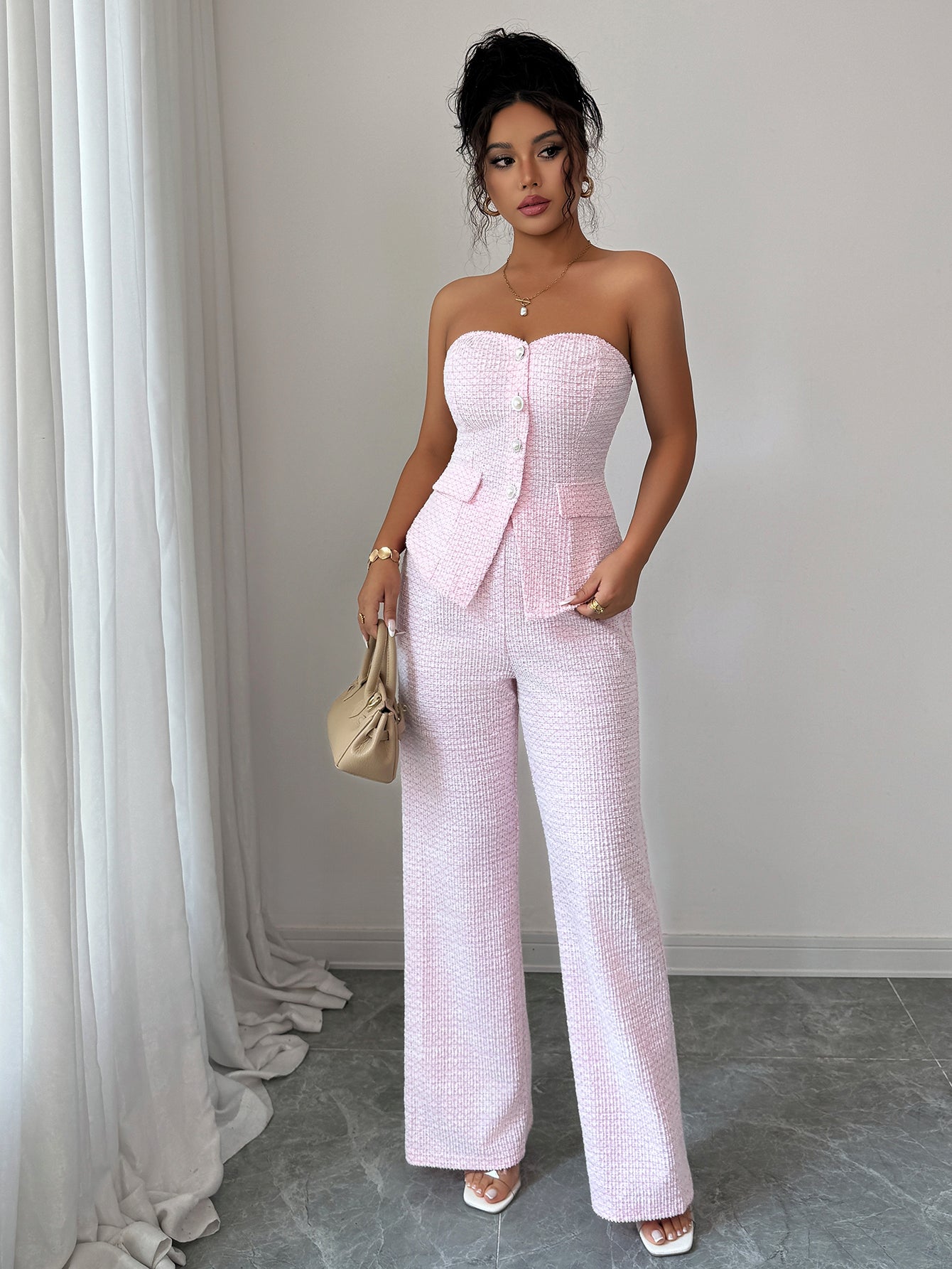 Strapless Wide-Leg Pants Set