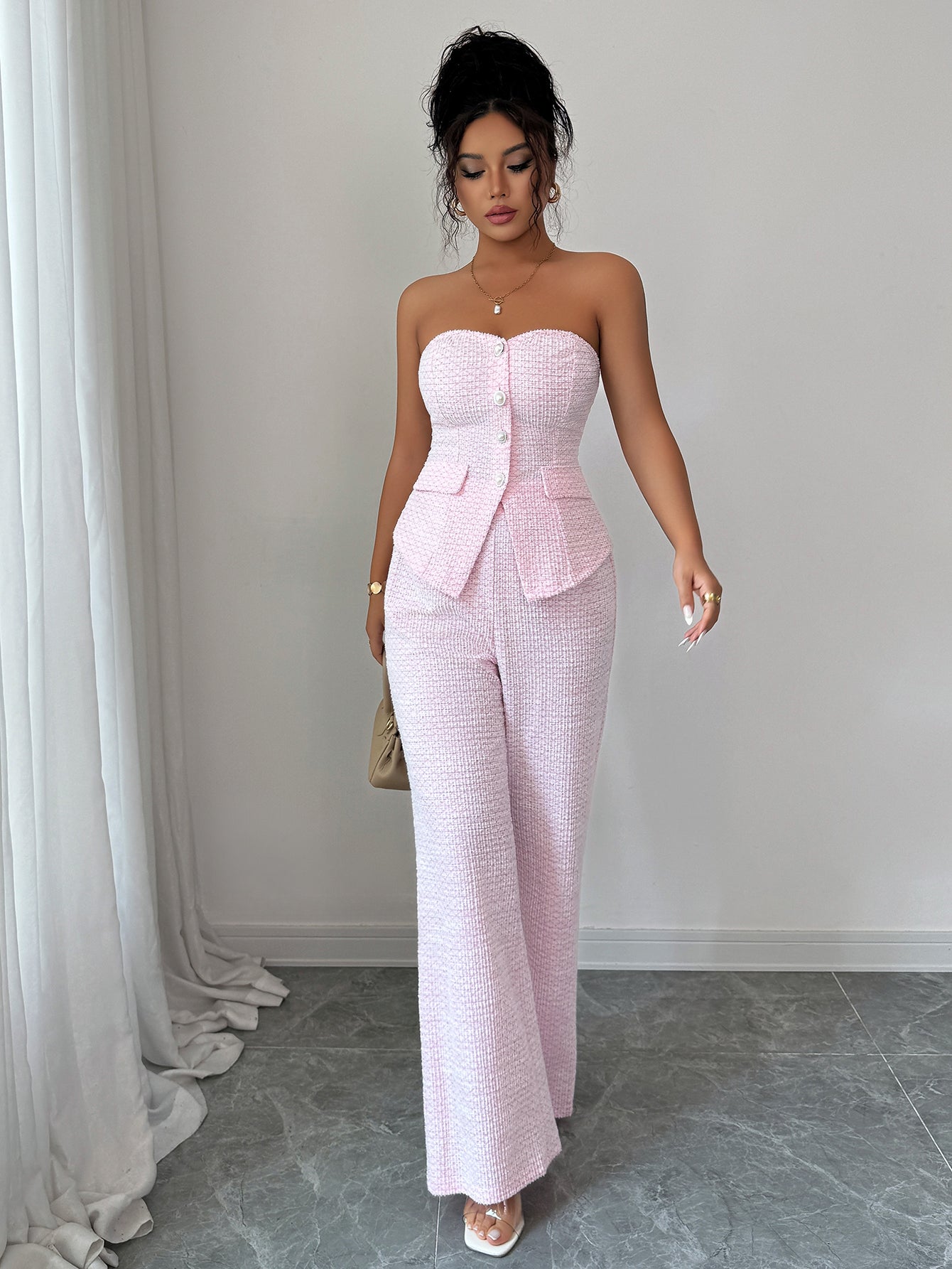 Strapless Wide-Leg Pants Set