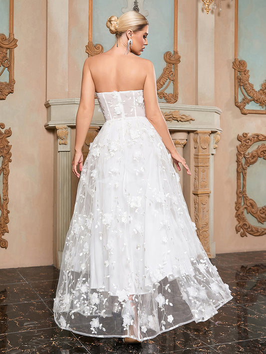 White Strapless Slit Dress