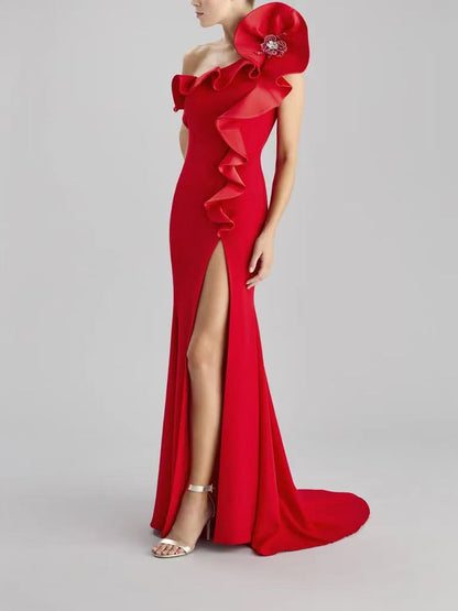 One Shoulder Ruffled Maxi dress - vevewholesale