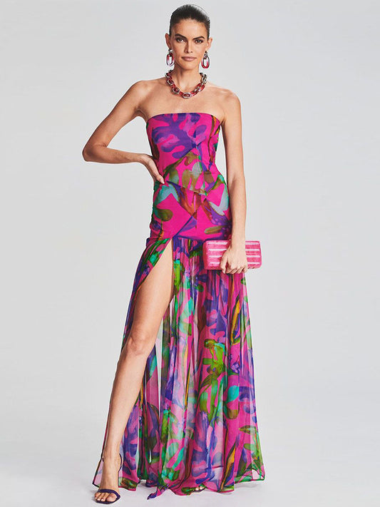 Strapless painted print-red - vevewholesale