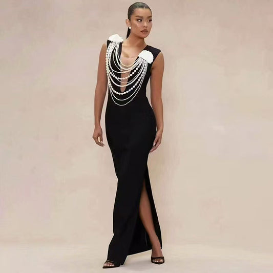 Pearl Necklace Maxi Dress - vevewholesale
