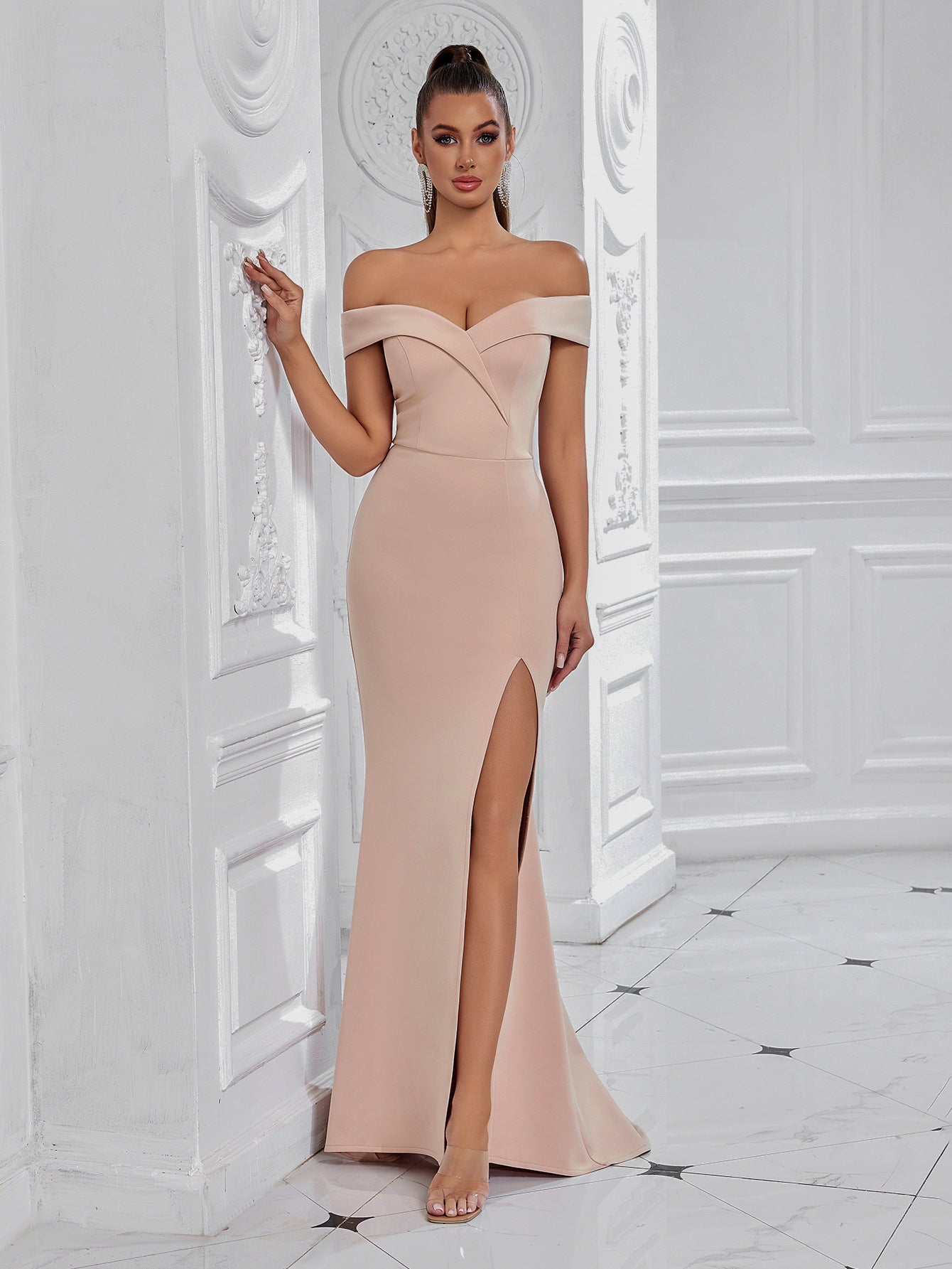 V Neck High Slit Maxi Dress - vevewholesale