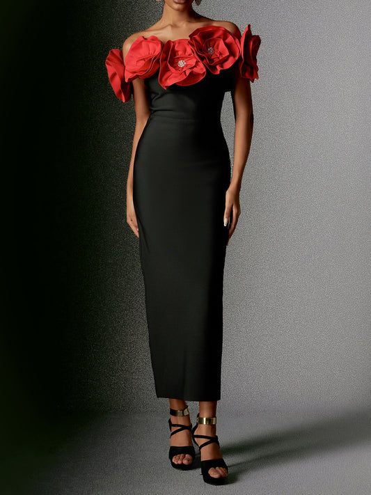 A one-shoulder three-dimensional large flower