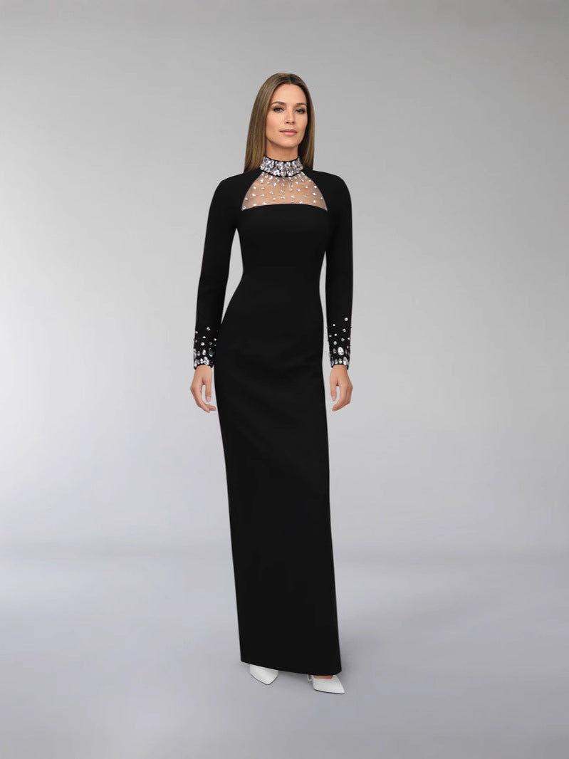 Handmade Beaded Super Long Dress-Black - vevewholesale