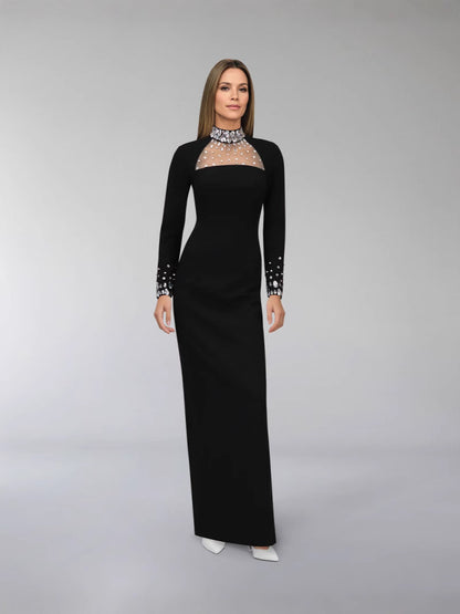 Handmade Beaded Super Long Dress-Black - vevewholesale