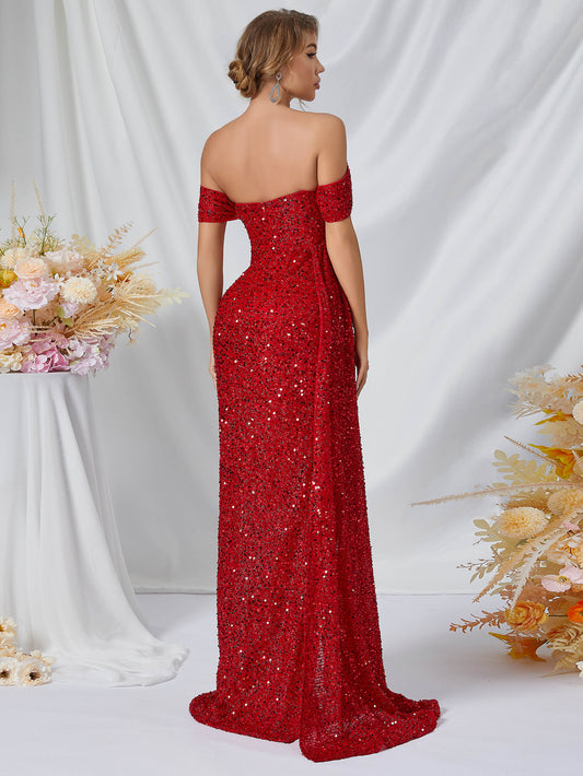 Sequined Fishtail Maxi Dress - vevewholesale