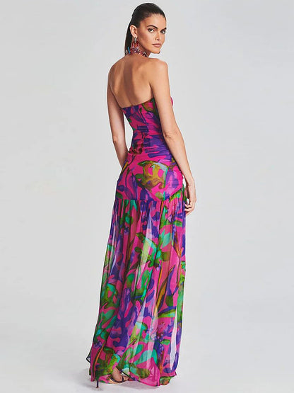 Strapless painted print-red - vevewholesale