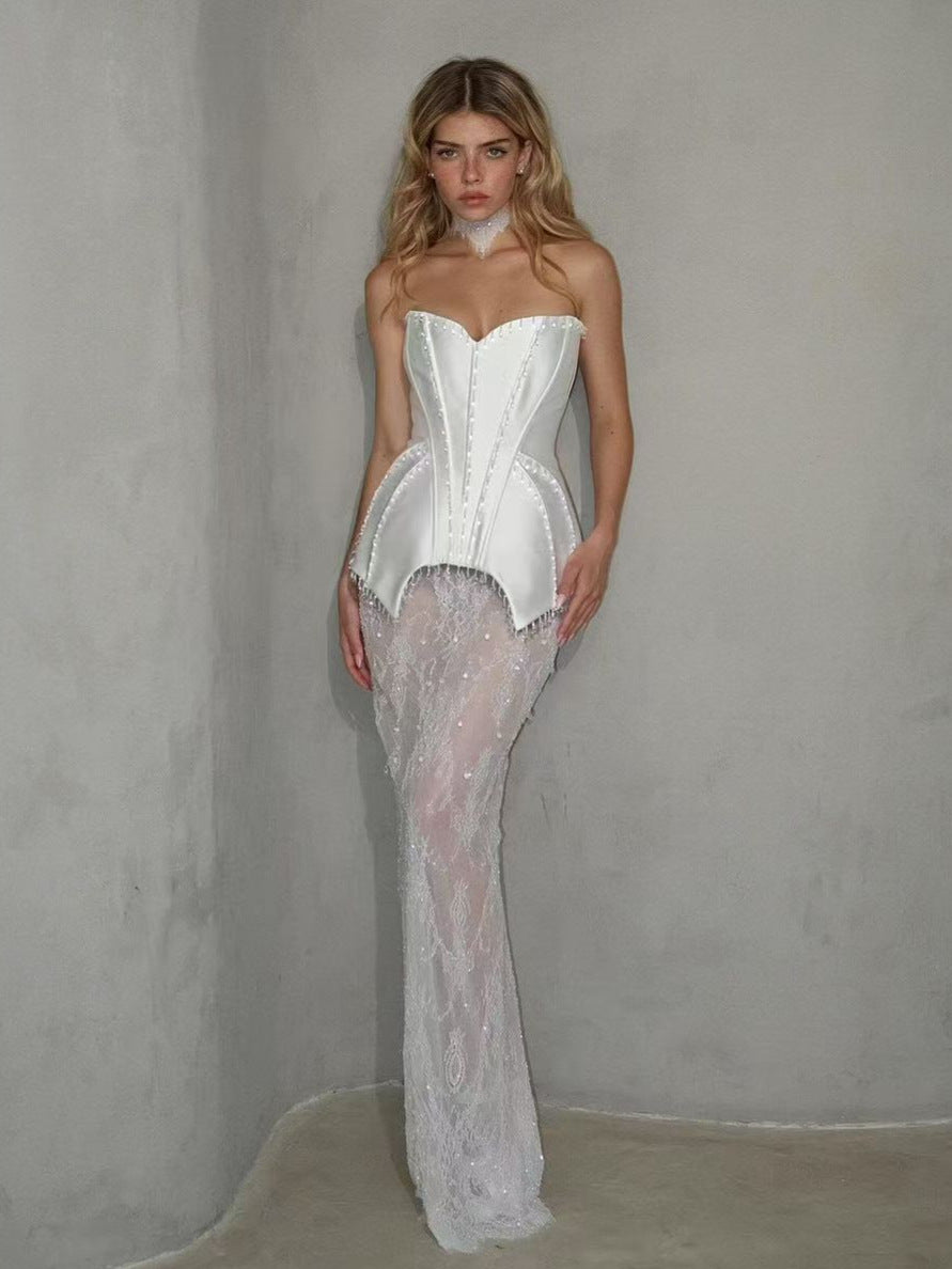 Elegant crystal evening dress - vevewholesale