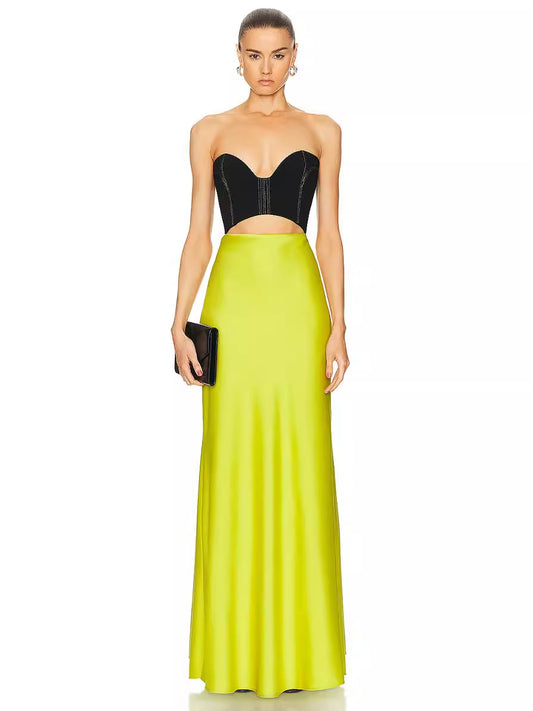 Patchwork Strapless Maxi Dress - vevewholesale