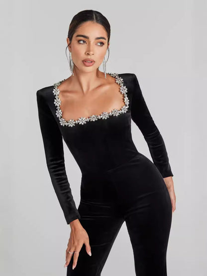 Square Neck Long Sleeved Jumpsuit-Back - vevewholesale