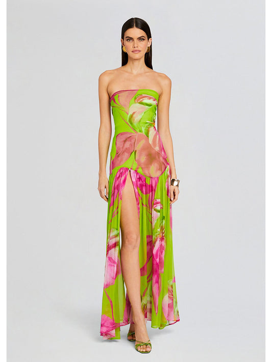 Printed Strapless Maxi Dress - vevewholesale