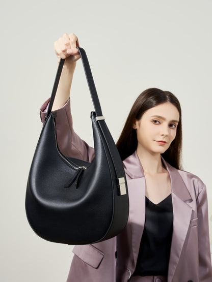 Crescent Shaped Bucket Bag-Black - vevewholesale