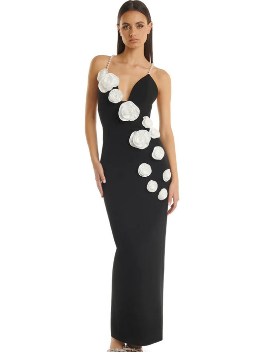 Pearl shoulder strap with three-dimensional flowers - vevewholesale