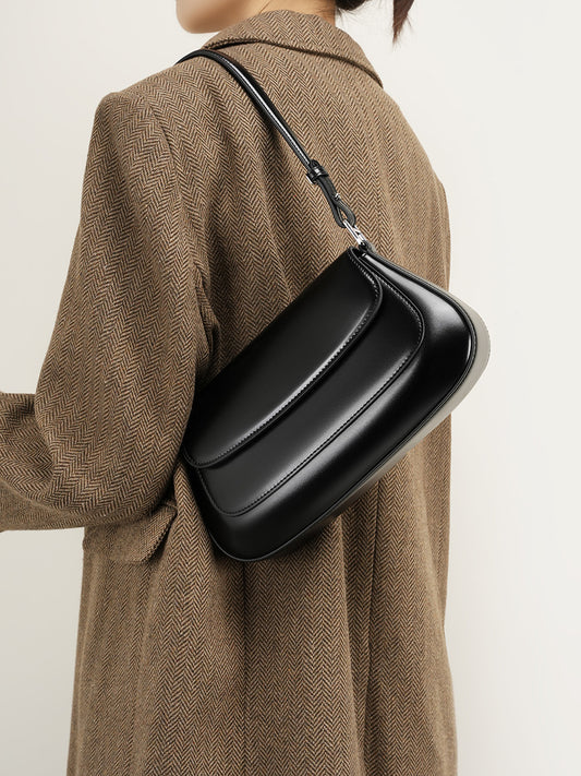 Genuine Leather Crossbody Bag-Black - vevewholesale