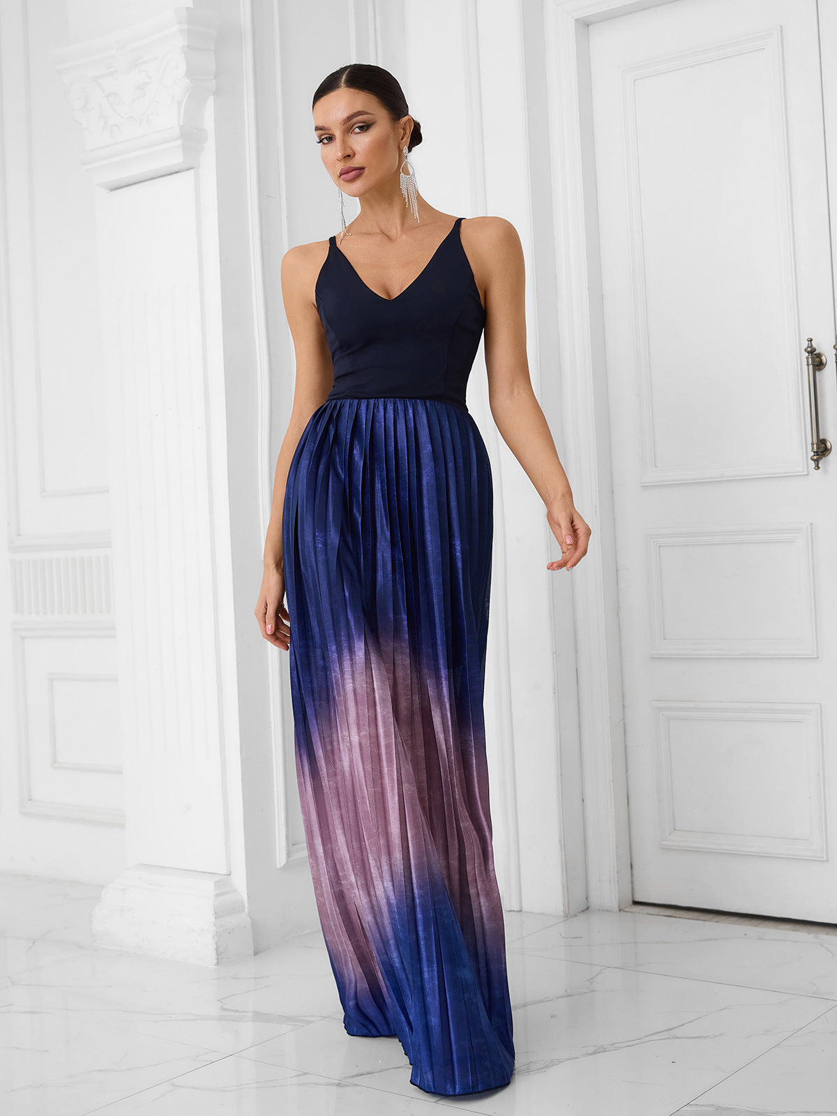 Blue Gradient Halter Maxi Dress - vevewholesale