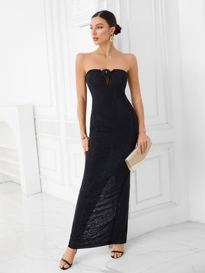 Flower Strapless Super Long Dress - vevewholesale