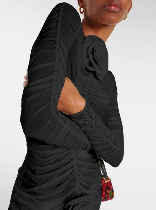Pleated mesh fabric covers the buttocks-black