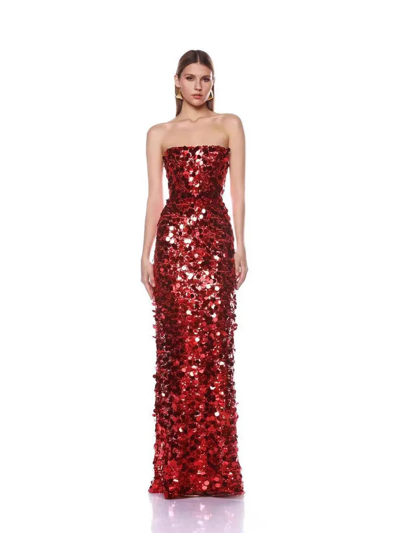 Sequined Strapless Maxi Dress - vevewholesale