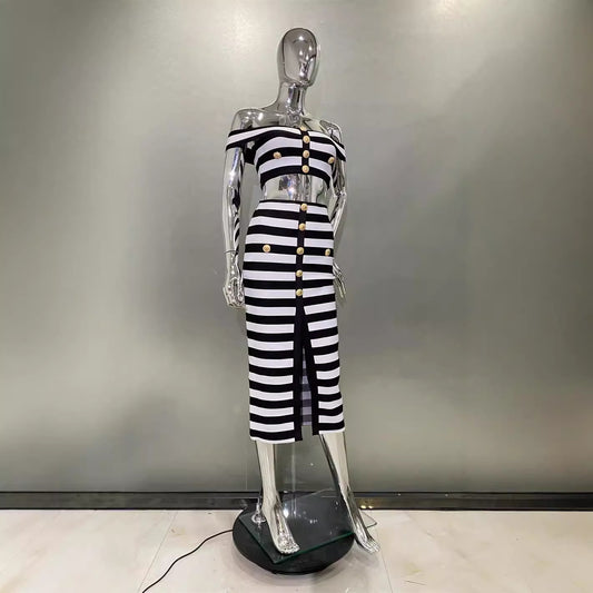 Black And White Off Tthe Shoulder Two Piece Set - vevewholesale