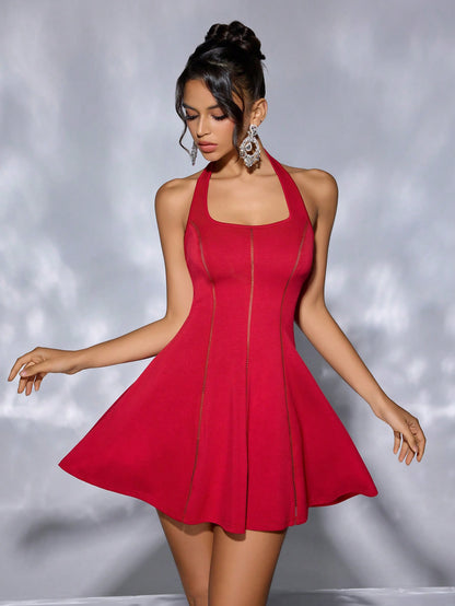 Halter-Neck Backless Mini Dress