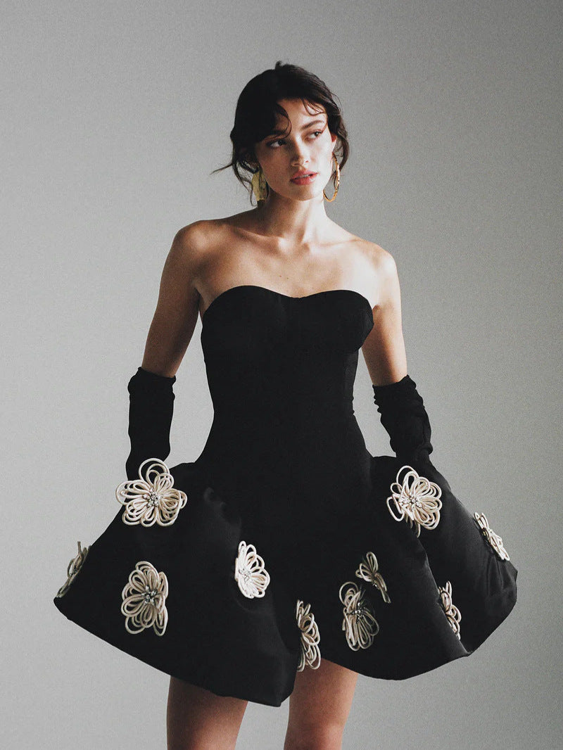 Puffy dress flowers-black - vevewholesale