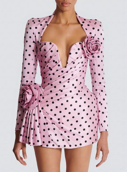 Polka Dot Mini Dress-Pink - vevewholesale