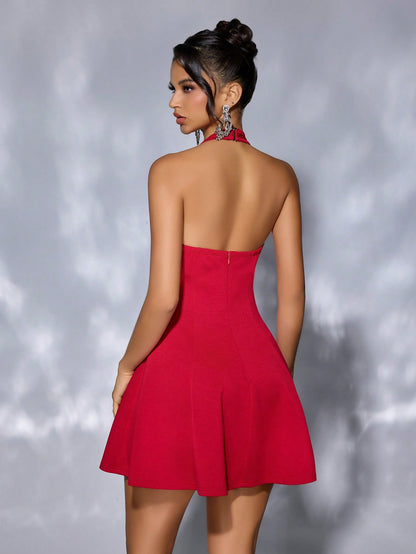 Halter-Neck Backless Mini Dress