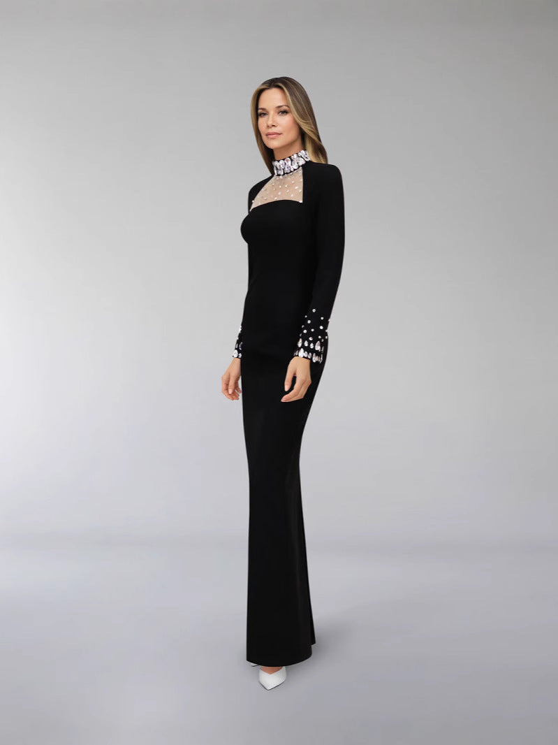 Handmade Beaded Super Long Dress-Black - vevewholesale