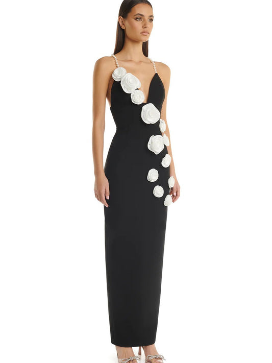 Pearl shoulder strap with three-dimensional flowers - vevewholesale