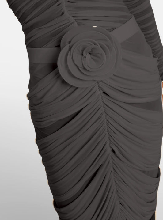 Long sleeved Mesh Maxi Dress--Black - vevewholesale