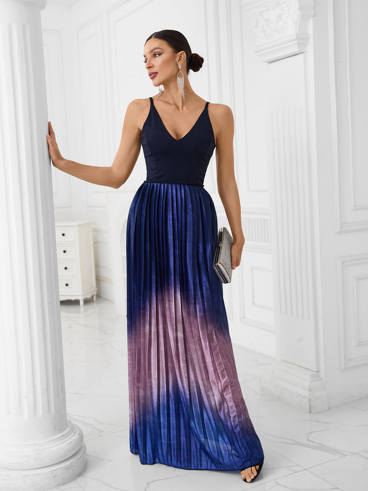 Blue Gradient Halter Maxi Dress - vevewholesale