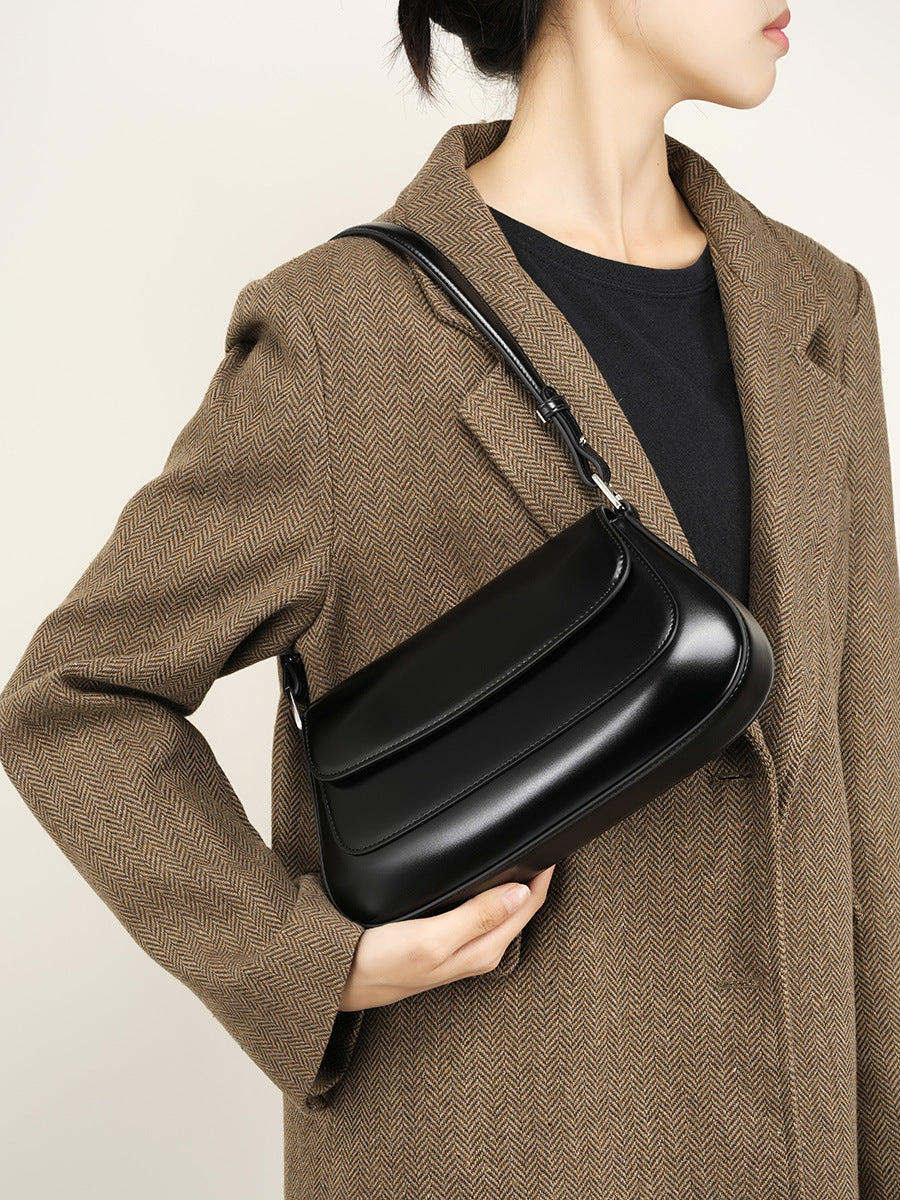 Genuine Leather Crossbody Bag-Black - vevewholesale
