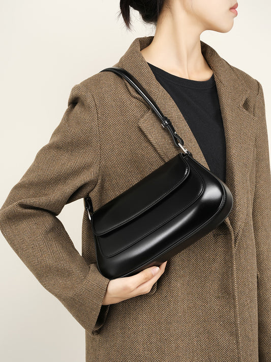Genuine Leather Crossbody Bag-Black - vevewholesale