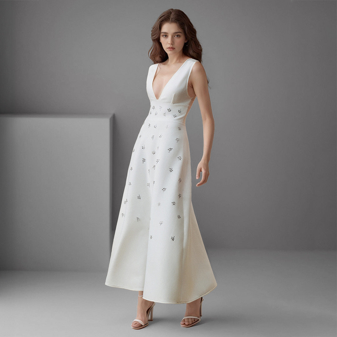 Halter Deep V Long Dress - vevewholesale